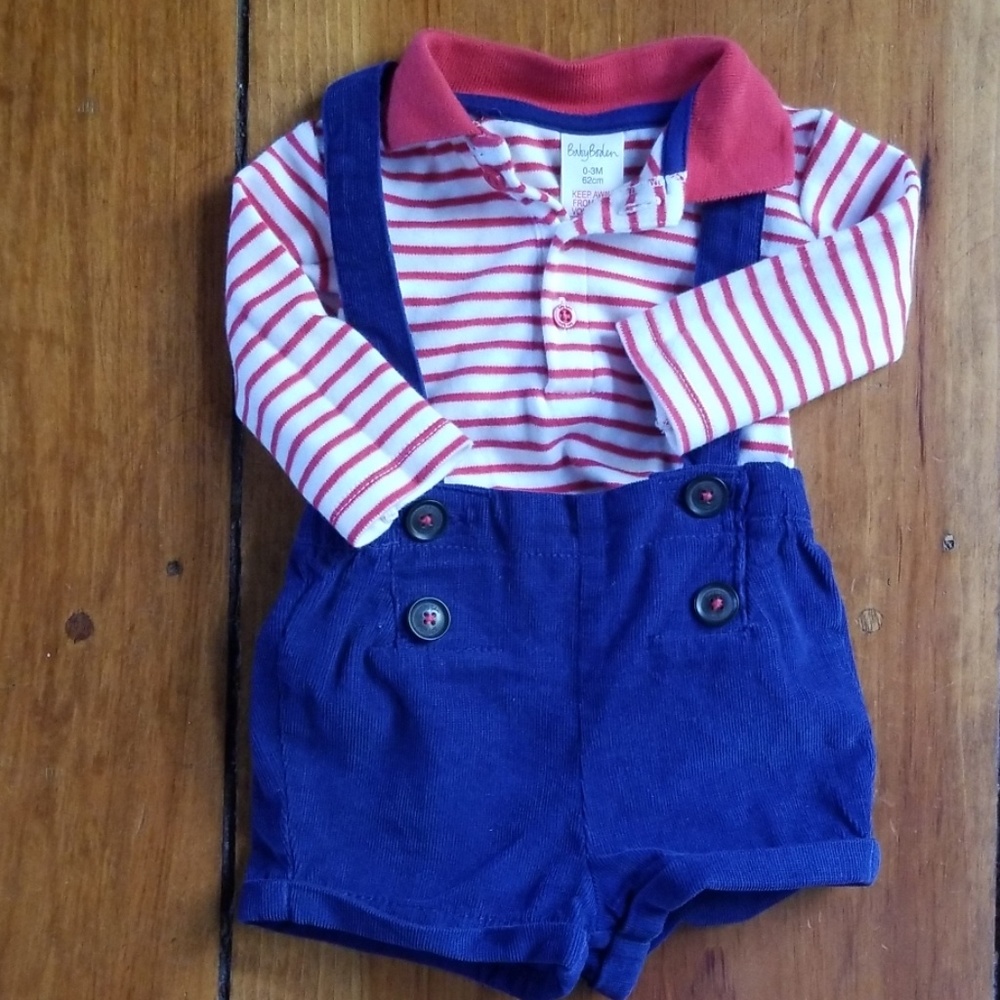 Baby Boden 2 pc Set Suspenders Onsie  0-3 Months